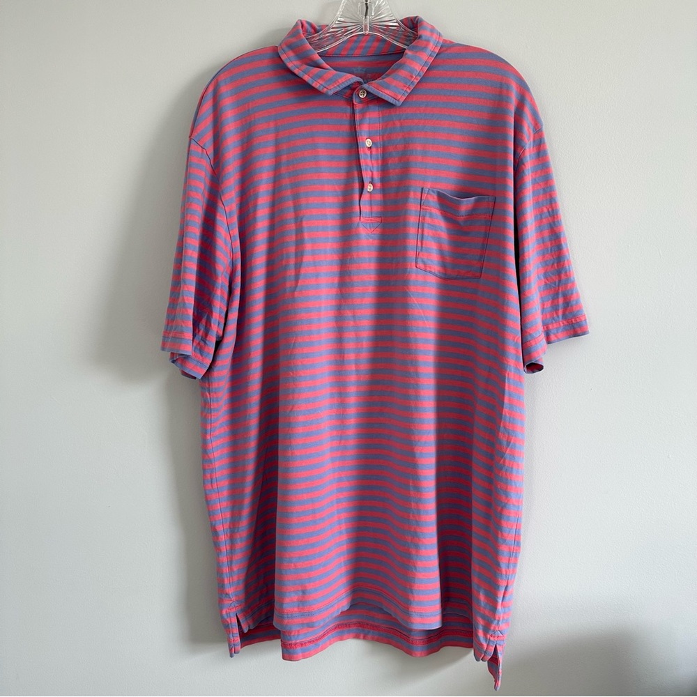Peter Millar Men’s Golf Polo Short Sleeve Pink and Blue Stripes
